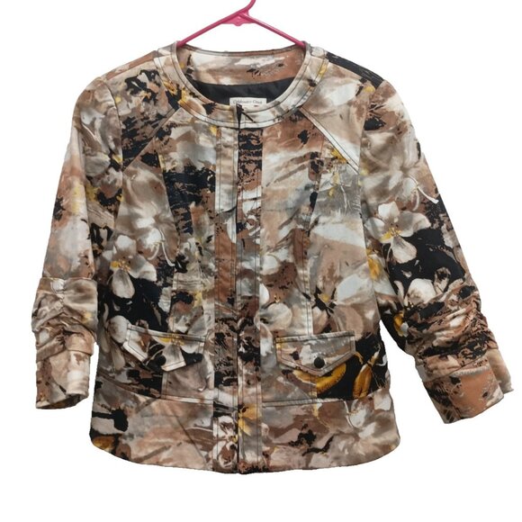 Coldwater Creek Womens Wearable art Jacket 12 Brown Floral 3/4 Sleeve Carrier - Picture 1 of 10